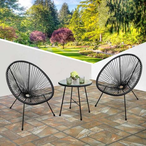 RayGar 3pcs Bistro Egg Designer String Chair Indoor & Garden Set - Black (1/5)