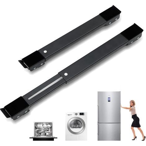 Lot de 2 Roulettes de Transport Moblies Lave-Linge Sous Châssis pour Réfrigérateur Sèche-Linge, Congélateur(45-72 cm),Peut Supporter 300 kg Avec Frein 18 Roue(Noir) (1/5)