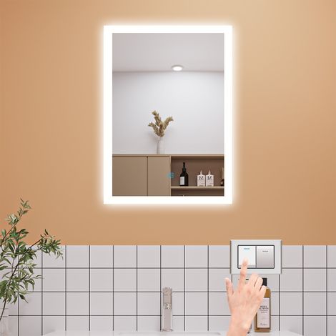 Dimmable 3 Colour Bathroom Mirror with Lights Anti Fog Touch Sensor Wall Mounted LED Bathroom Mirrors - 500x700mm (1/5)