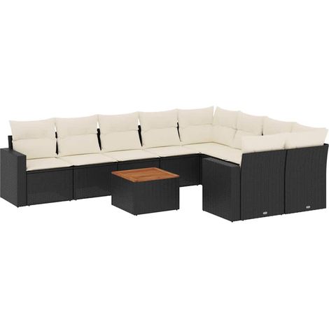 Salon de jardin 10 pcs avec coussins noir résine tressée vidaXL (1/5)
