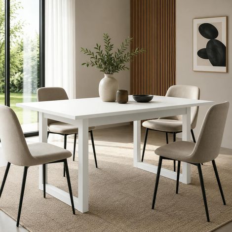 Table à manger extensible blanche pieds en U 160-200 cm ALVA