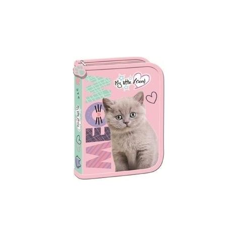 Astuccio a doppia patta con motivo gattino soffice, senza accessori.