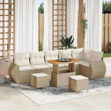 vidaXL Set Divano da Giardino con cuscino 9 pcs Beige e Crema (1/5)