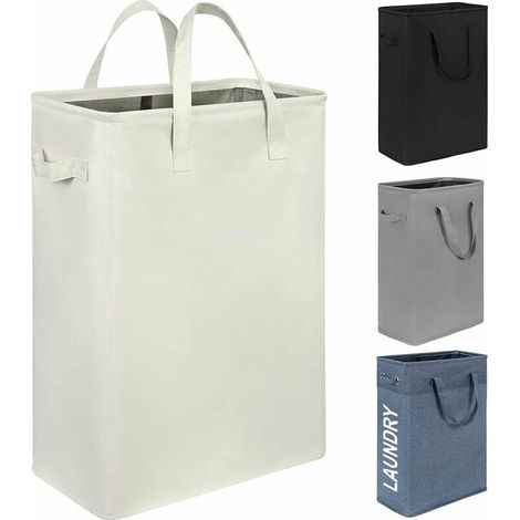 Panier à linge Panier à linge fin panier à linge étroit avec poignée pliable vêtements sales portable maigre panier organisateur bacs de rangement (55 cm, beige)