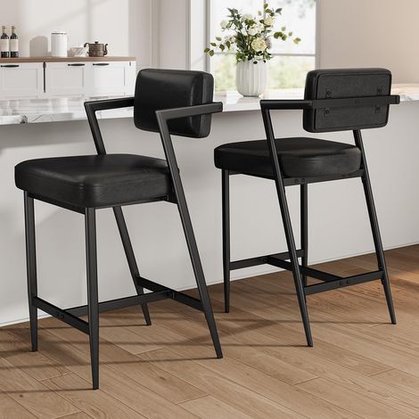 Lot de 2 Tabourets de Bar Style Industriel - Hauteur d'Assise 65 cm pour Ilot de Cuisine - Dossier et Repose-Pieds - Charge 181 kg (1/5)