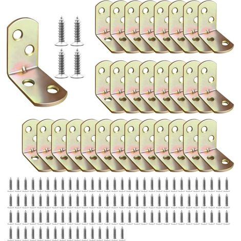 30 staffe metalliche 30x30x18mm, staffe di fissaggio rinforzate a 90 gradi con viti, staffe di montaggio per legno, mensole, tavoli, armadi. (1/4)