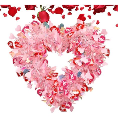 Couronne De Fleurs En Forme De Cœur Fait Main Romantique Couronne Pour Porte Extérieure pour mariage fiançailles anniversaire dîner centre commercial maison ferme décoration murale (1/5)