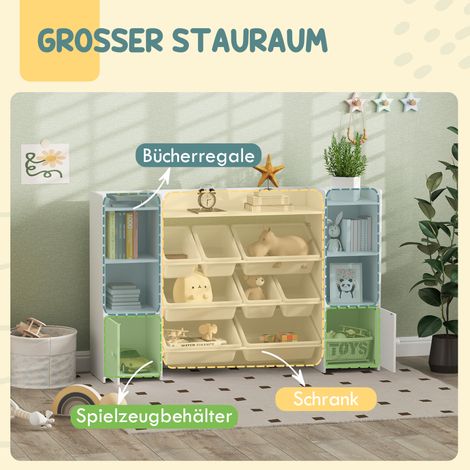 Étagère de rangement enfant avec 8 bacs amovibles blancs pour jouets et livres (1/4)
