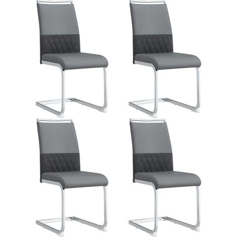 Lot de 4 chaises de salle à manger modernes, dossier en similicuir PU et lin, dossier haut rembourré, chaise d'appoint, design de dossier à bandes horizontales pour salle à manger, cuisine, chambre d' (1/5)
