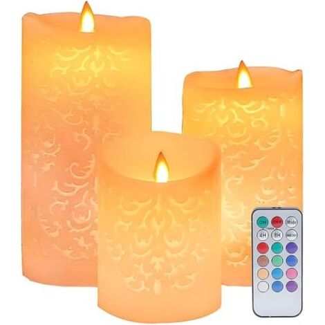 Bougies sans flamme à motif creux, lot de 3 bougies LED, avec télécommande et minuterie de 4 et 8 heures (1/5)