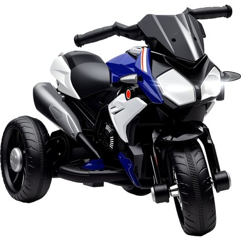 Motocicleta eléctrica para niños, luces y sonidos, 3 km/h, recargable, plástico y metal, Azul/Blanco (1/5)