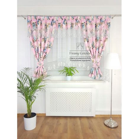 Cortina confeccionada con drapeados decorados con rosas - rosa (1/5)