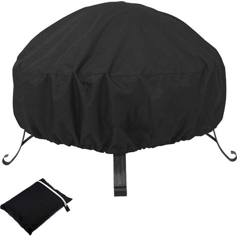 Housse de foyer ronde, bâche imperméable et réutilisable pour foyer extérieur avec cordon de serrage (85 x 40 cm, noir) (1/5)