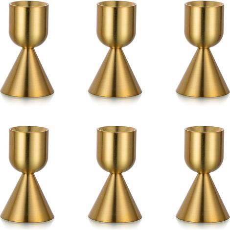 Candelabros dorados para velas cónicas: Juego de 6 candelabros de latón para velas cónicas y candelabros de aluminio para decoración de mesas de boda, cumpleaños o fiestas. (1/4)
