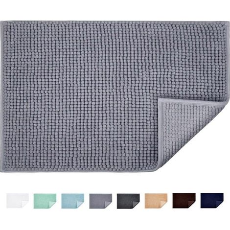 Tapis de Bain Antidérapant Microfibre Chenille 60x40 cm Gris Foncé Lavable en Machine (1/4)