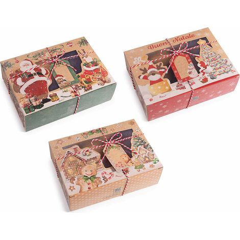 Scatole regalo di Natale realizzate in carta kraft con decori natalizi, finestrella trasparente, set da 30 pezzi, cm 21 x 7 x 15 H