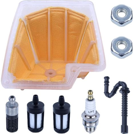 Filtre à air, carburant et huile pour Stihl MS270 MS270C MS280 MS280C pour tronçonneuse, bougie, filtre à air, conduite de carburant, filtre à carburant, bougie, écrou de guide, filtre à huile (1/5)