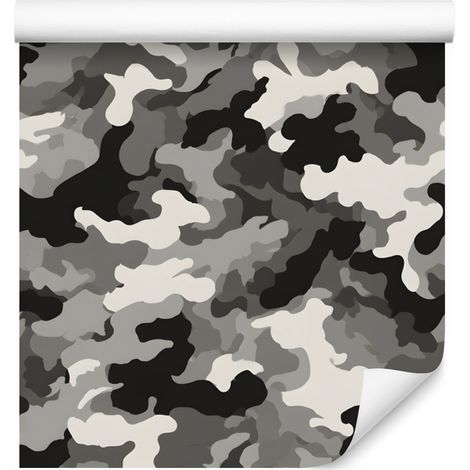 Carta da parati mimetica militare grigia e grafite per soggiorno e camera da letto 50x1000 cm (1/5)