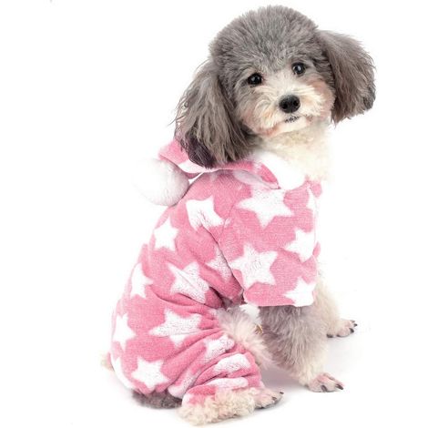 Pyjama Chien Chat en Polaire, Vêtement Hiver Chaud Polaire Chien Chat, Sweat à Capuche, Combinaison Chihuahua et Chaton, Rose, Taille M, Hiver (1/3)