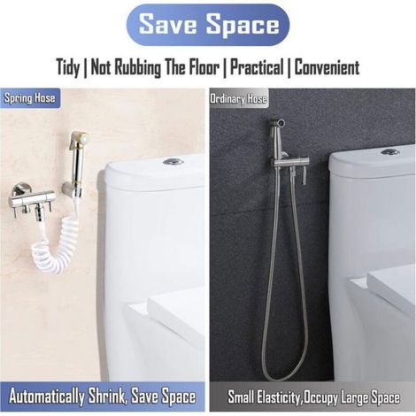Flexible de douche,Tuyau de douche en mousse avec bouchon en cuivre, tuyau à ressort télescopique, WC et bidet(3M Blanc) (1/5)