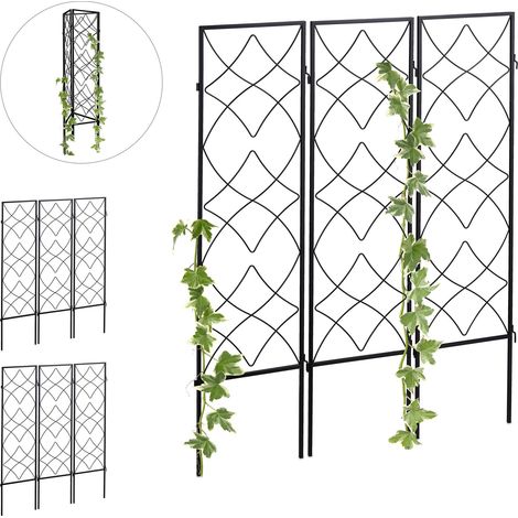 Set de 9 Soportes Plantas Metálicos, con Estacas, Enrejado para Trepadoras, 122 x 31 cm, para Jardín, Negro (1/5)