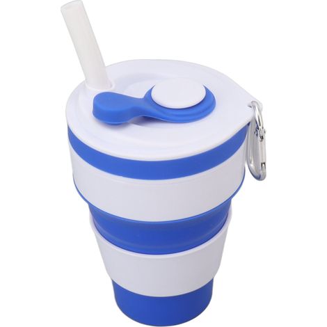 Tasse Rétractable en Silicone Anti-Fuite avec Paille et Attache Montagne pour Randonnée Voyage Bleu (1/5)
