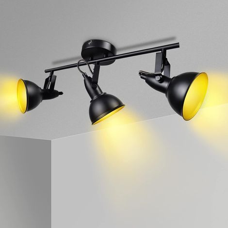 Plafonnier LED 3 Spots Orientables et Pivotants, lampe led plafond lustre salon, plafonnier éclairage de plafond Noir Mat Douilles E14, Spots de plafond sans ampoule (1/5)