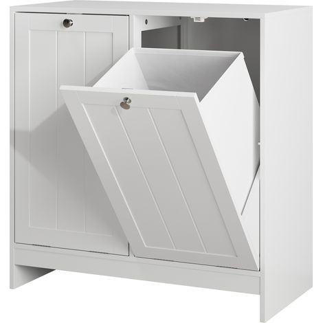 Meuble de rangement pour linge avec 2 paniers amovibles en MDF blanc (1/5)