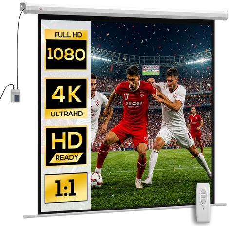 Homcom – Écran de projection motorisé 85 pouces 4K HD – Montage mural/plafond – Télécommande incluse – Matériau anti-plis et occultant