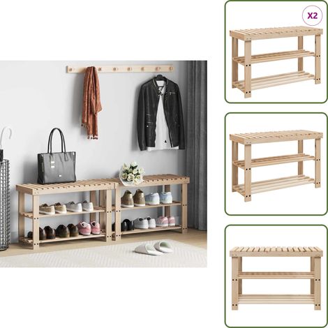 The Living Store Zapatero 2 en 1 con banco 2 uds madera maciza - Estante para zapatos
