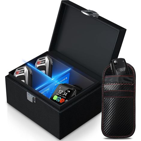 1 Boîte anti ondes, double blindage, étui RFID, compartiments séparés, pour clé voiture et téléphone