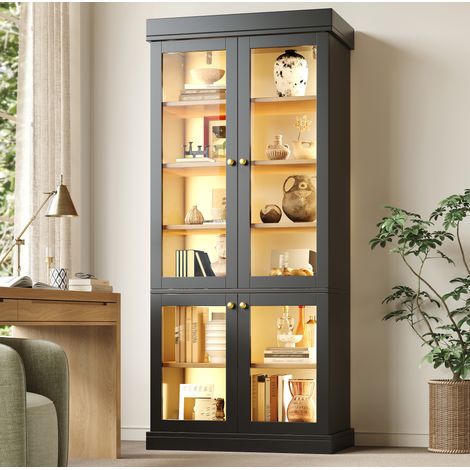 MEUBLIV Vitrine haute 80x40x180 cm noire – LED intégrée, anti-basculement (1/5)