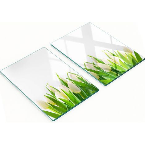 Taglieri da cucina decorativi in vetro con tulipani bianchi, 2x40x52 cm (1/5)