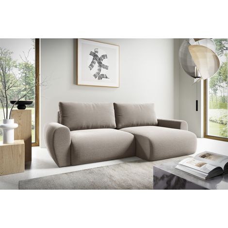 Ecksofa Schlafsofa GALAN Stoff Poso Beige Ottomane Rechts