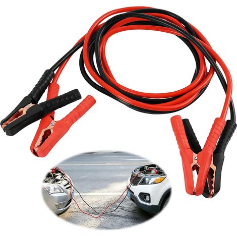 Câble d’aide au démarrage avec bornes isolées pour batteries 12V et 24V - Longueur 2.5m - Technologie cuivre/aluminium conforme DIN 72553 - pour moteurs à essence 2500 cm³ (1/5)