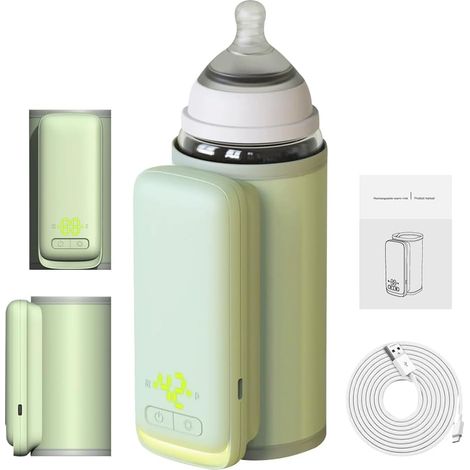 Chauffe Biberon Portable, 500ML Chauffe-Biberon Sans Fil USB Rechargeable, Chauffe Biberon Nomade avec LCD & 6 Niveaux De Réglage Température, 6000 mAh pour Bébé Voyage Voiture