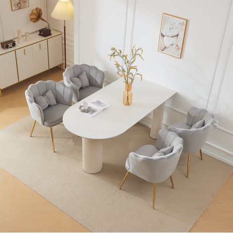 Lot de 4 chaises gris en velours avec dossier pétale, pieds en métal doré et coussin de soutien (1/5)