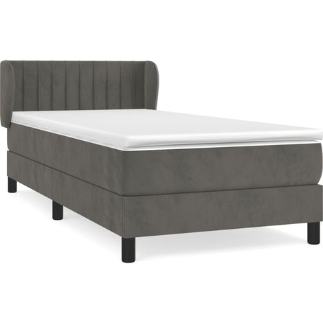 Lit à sommier tapissier et matelas Gris foncé 90x190 Velours (1/5)