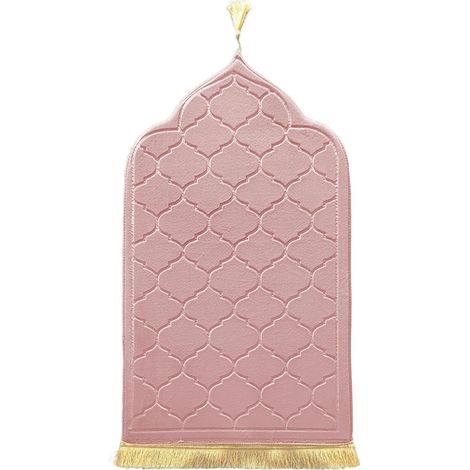 Muslimischer Gebetsteppich – 1 Stück – Flanell und Frottee – Dick und bequem – Tragbar – Für Ramadan und den täglichen Gebrauch – Rosa, 65 x 110 cm (1/5)
