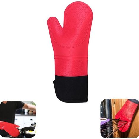 Gants de cuisine en silicone 38 x 19 cm - protection thermique, rouges (1/5)