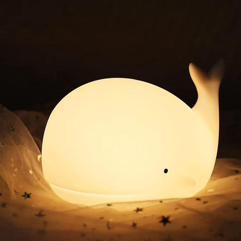 Lampe de nuit baleine en silicone LED, veilleuse minuterie pour bébé, lampe animaux kawaii, cadeau anniversaire chambre ados filles garçons (1/5)