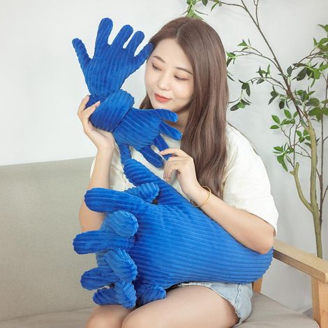 Coussin peluche bleu en forme de main, long oreiller palmier, pour canapé, maison, voyage et camping (1/5)