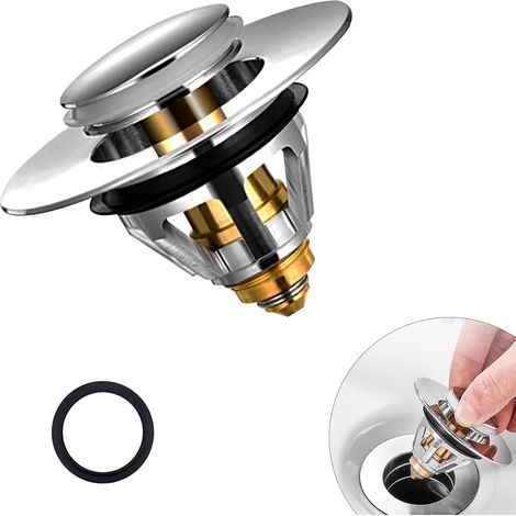 Universal Pop-Up Sink Plug with Hair Filter, Anti-Odor, Anti-Blocking, Stainless Steel Drain Plug for Kitchen Sink and Bathtub (34-38 mm) (1/5)