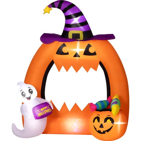 Arche citrouille gonflable Halloween 150 cm avec fantôme mignon, décoration gonflable lumineuse LED. (1/5)