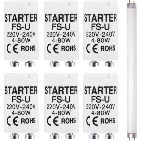 6 Pack Starter Tube Fluorescent FS-U 4-80W 220-240V, Starter Pour Tubes Fluorescents Et, Démarreur Pour Lampe UV Aquarium, Starter Tube Fluorescent 4-80W Pour Remplacement Rapide Et (1/5)
