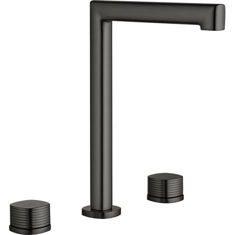 Robinet lavabo bimanche sur plan avec bec haut Firenze finition gun metal brossé [ IMEX® ] (1/2)
