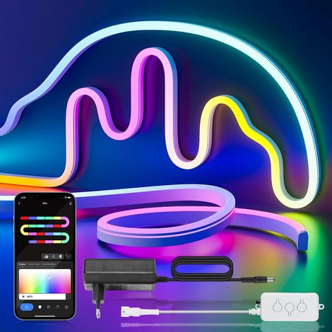 Neon Led Strip 5m, 12V RGB with IC LED Waterproof Flexible Neon Rope Lights with Controller, APP Control Intelligent Music Sync, for Bedroom, Living Room and Outdoor Decoration (1/5)
