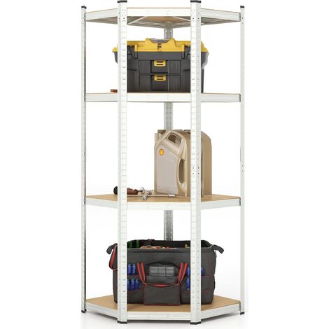 Costway – Étagère d'angle réglable 4 niveaux – Charge totale 720 kg – Métal galvanisé et MDF – Dimensions 80 x 100 x 180 cm – Pour garage, bureau, cuisine (1/5)