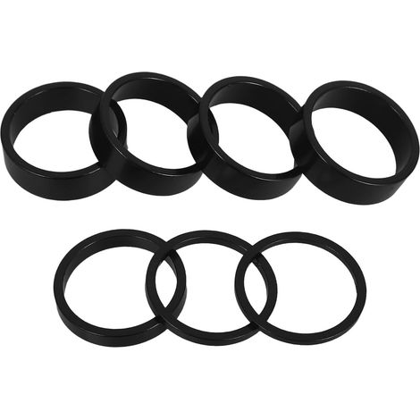 Kit de 7 Entretoises de Potence Noir, Diamètre Précis 28,6 Mm en Alliage D'aluminium Design Empilable pour VTT pour Fourche et Cadre, Usage Quotidien en Ville (1/5)