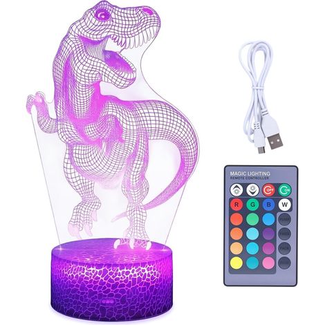 Lampe de bureau en forme de dinosaure, lampe de bureau LED à 16 couleurs changeantes, veilleuse en acrylique pour chambre d'enfant, idée de cadeau d'anniversaire pour garçons et filles, lampe de table (1/5)